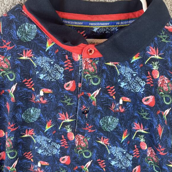 A Fish Named Fred Polo Shirt Mens 3XL Tropical Print Short Sleeve Fresco Freddy - Picture 2 of 14